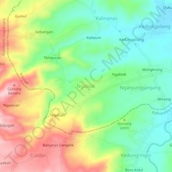 Carte topographique Ngablak, altitude, relief