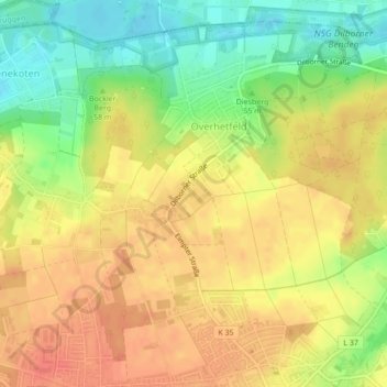 Carte topographique Dollenkamp, altitude, relief