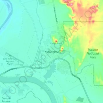 Carte topographique Kununurra, altitude, relief