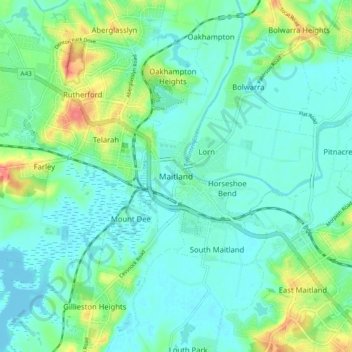 Carte topographique Maitland, altitude, relief