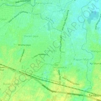 Carte topographique Aren Jaya, altitude, relief