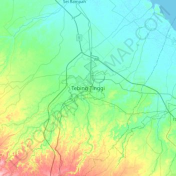Carte topographique Tebing Tinggi, altitude, relief