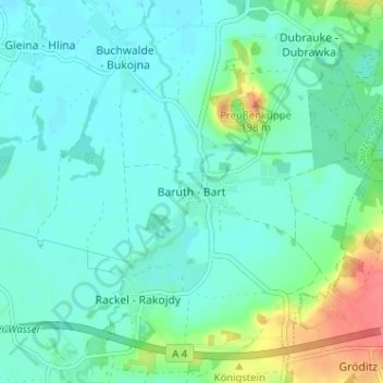 Carte topographique Baruth, altitude, relief