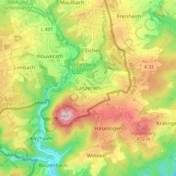 Carte topographique Lanzerath, altitude, relief