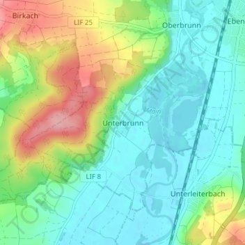 Carte topographique Unterbrunn, altitude, relief