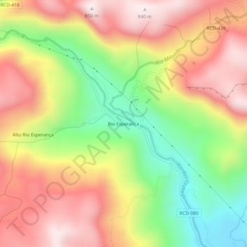 Carte topographique Rio Esperança, altitude, relief