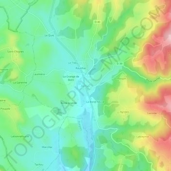 Carte topographique Aynac, altitude, relief