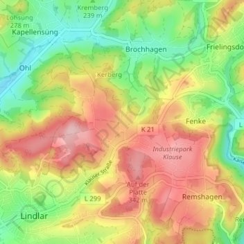 Carte topographique Hinterrübach, altitude, relief