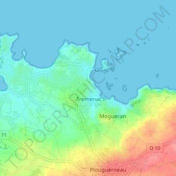 Carte topographique Kergoff, altitude, relief