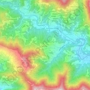 Carte topographique Tribogna, altitude, relief