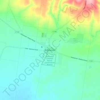 Carte topographique Rokewood, altitude, relief