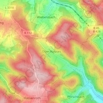 Carte topographique Ober-Nauses, altitude, relief