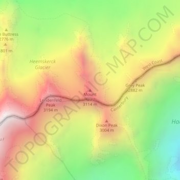 Carte topographique Mount Haast, altitude, relief