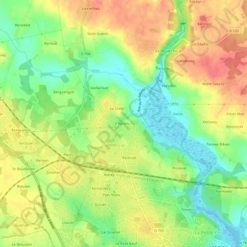 Carte topographique Kerlois, altitude, relief