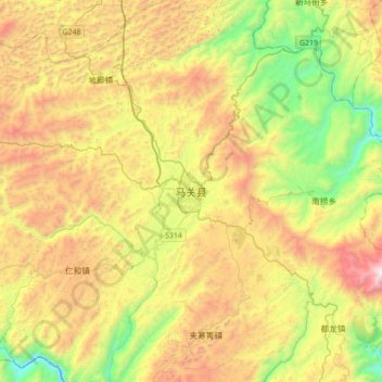 Carte topographique Maguan, altitude, relief