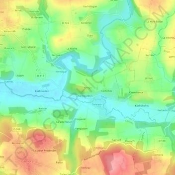 Carte topographique Kerigo, altitude, relief