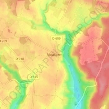 Carte topographique Moulicent, altitude, relief