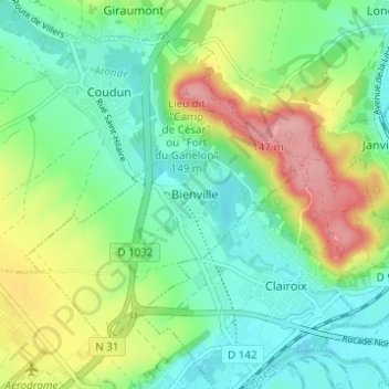 Carte topographique Bienville, altitude, relief