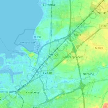 Carte topographique Arlöv, altitude, relief