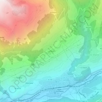 Carte topographique La Thuile, altitude, relief