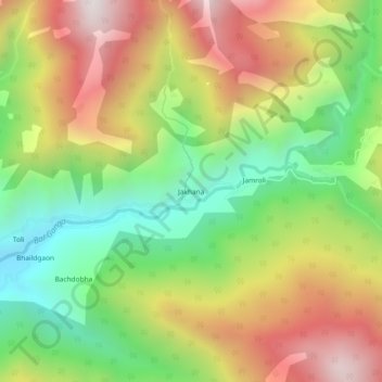 Carte topographique Jakhana, altitude, relief
