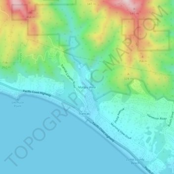 Carte topographique Malibu West, altitude, relief