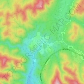 Carte topographique Les Esterets du Lac, altitude, relief