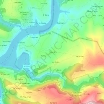 Carte topographique Vilachá, altitude, relief