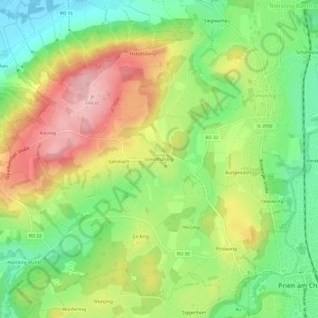 Carte topographique Greimharting, altitude, relief