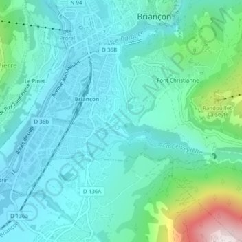 Carte topographique Pont de Cervières, altitude, relief