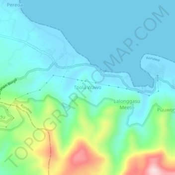 Carte topographique Toola Wawo, altitude, relief