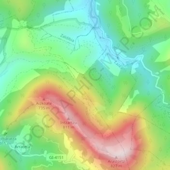Carte topographique Lasarte, altitude, relief