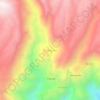 Carte topographique Coraguaya, altitude, relief