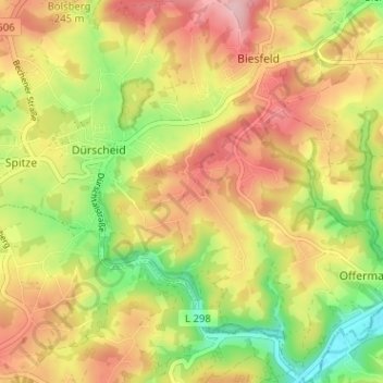 Carte topographique Oberbörsch, altitude, relief