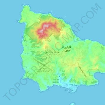 Carte topographique Burnt Pine, altitude, relief