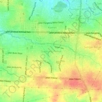 Carte topographique Guntung Paikat, altitude, relief