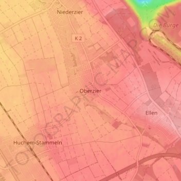 Carte topographique Oberzier, altitude, relief