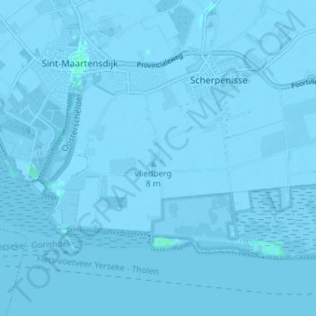 Carte topographique Westkerke, altitude, relief