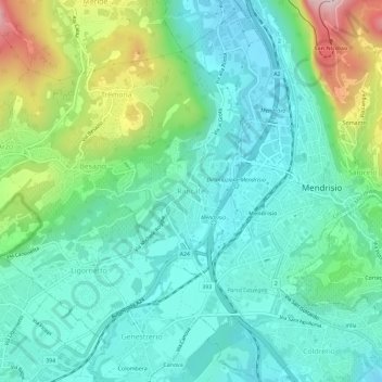 Carte topographique Rancate, altitude, relief