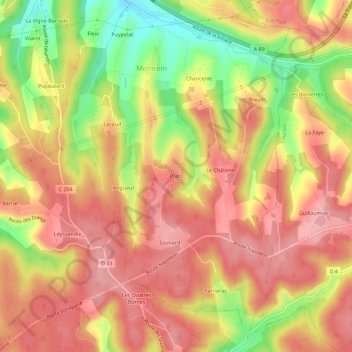 Carte topographique Pratz, altitude, relief