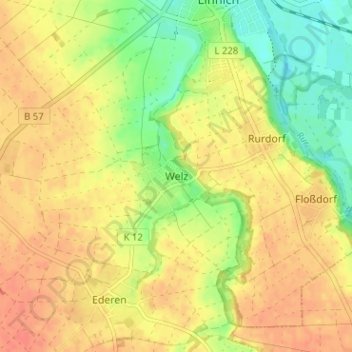 Carte topographique Welz, altitude, relief