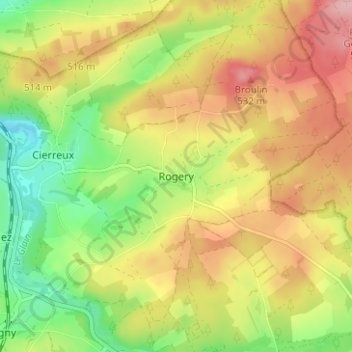 Carte topographique Rogery, altitude, relief