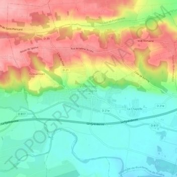 Carte topographique Villeneuve-de-Rivière, altitude, relief