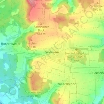 Carte topographique Sinbronn, altitude, relief