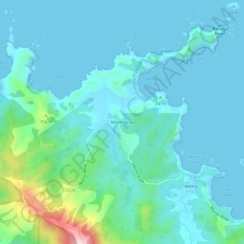 Carte topographique Mahinepua, altitude, relief