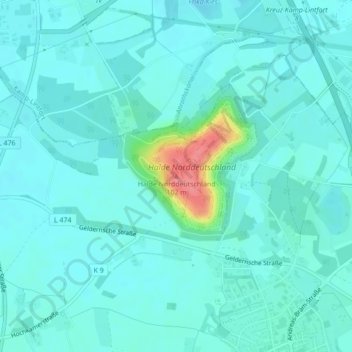 Carte topographique Halde Norddeutschland, altitude, relief