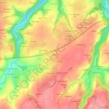 Carte topographique Lestrezec, altitude, relief