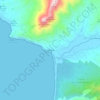 Carte topographique Portixeddu, altitude, relief