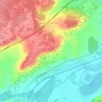 Carte topographique La Tour de Beaumont, altitude, relief