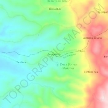 Carte topographique Batugulung, altitude, relief